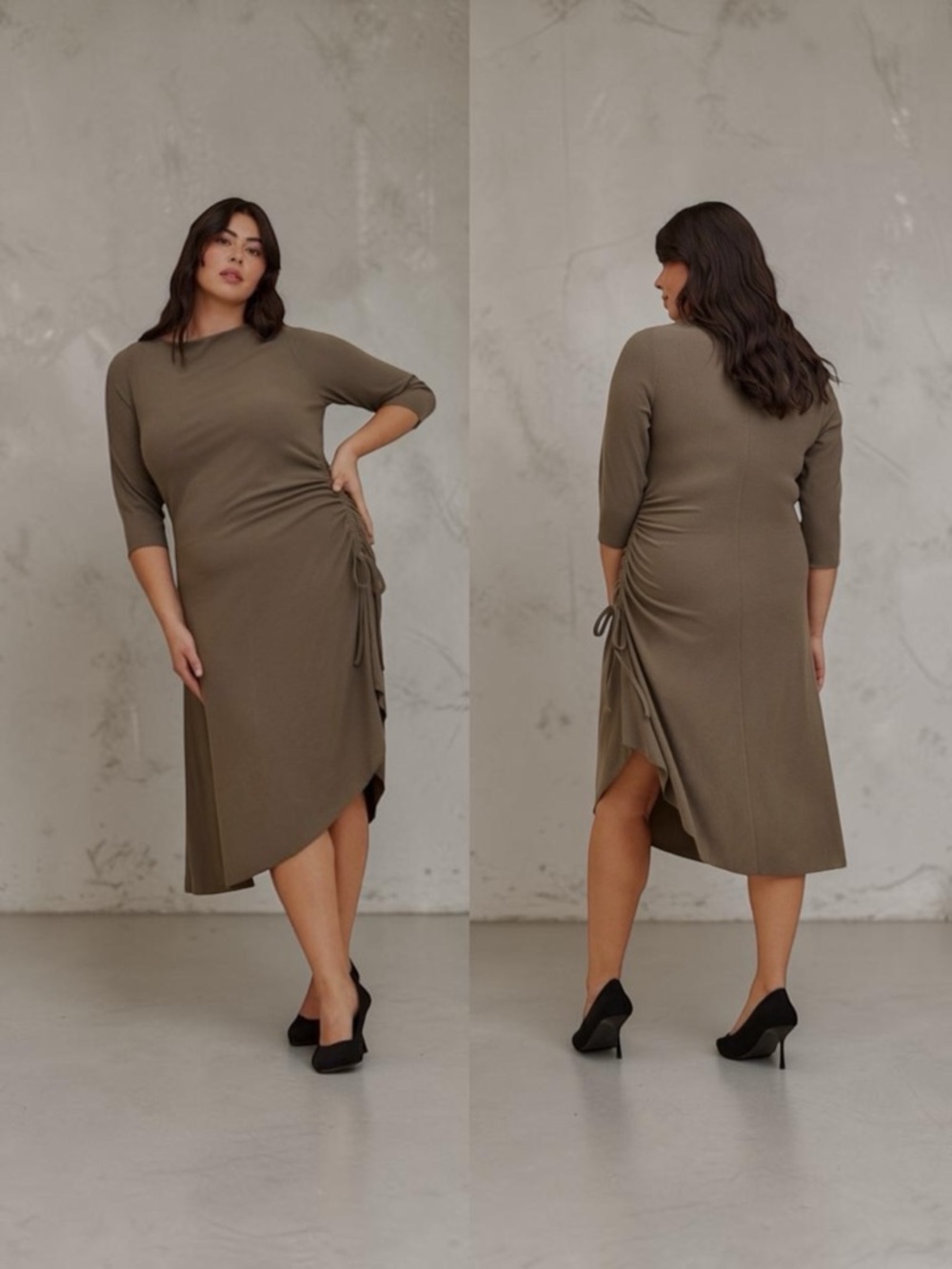 Torrid Midi Ribbed Asymmetrical Hem Dress in Olive Green Size 6 Nwt